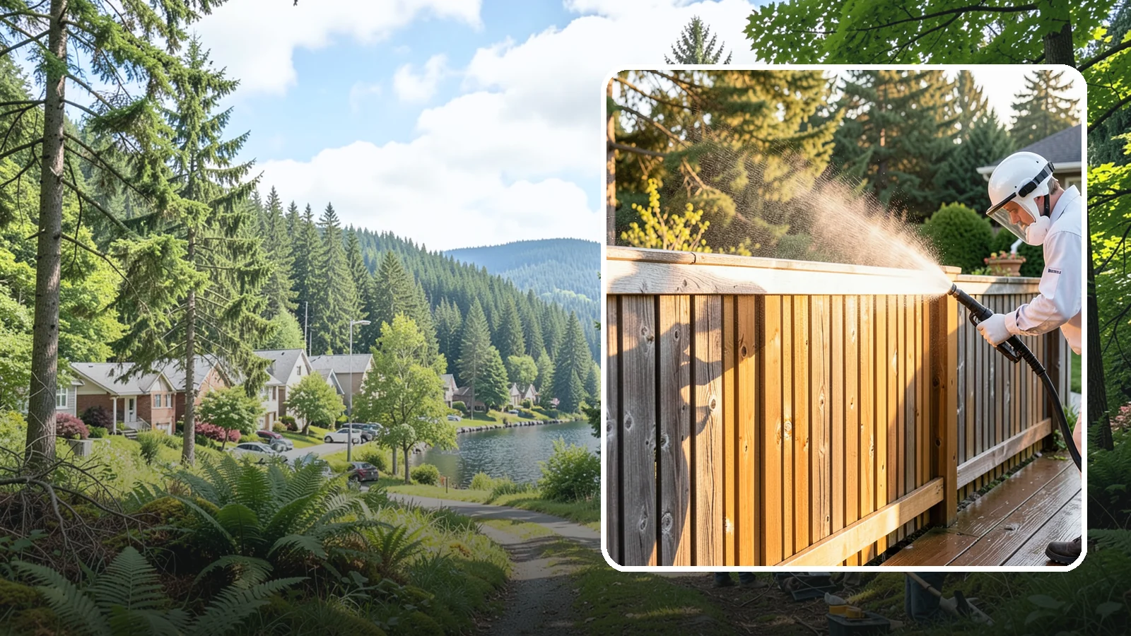 Cedar Fence Cleaning in Lake Forest Park, King County, WA - Gentle cleaning tuned for cedar, the wood that grays fastest under Washington's damp, shaded conditions.