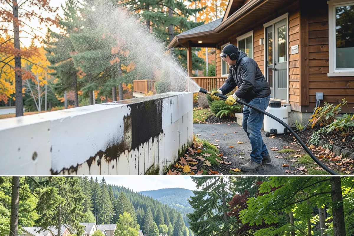 Cedar Fence Cleaning in Lake Forest Park, King County, WA - A dry stretch in summer is best so the cedar can fully dry before any stain or sealer goes on.