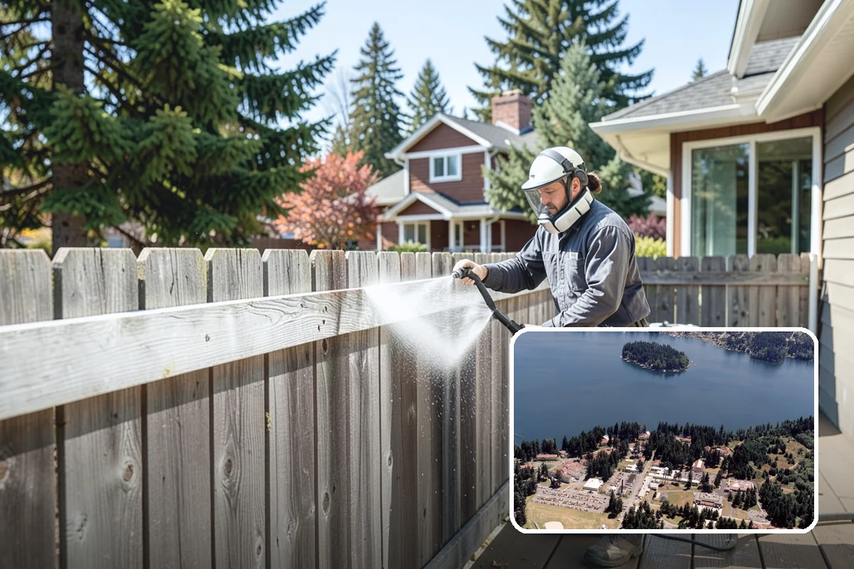 Cedar Fence Cleaning in Lakewood, Pierce County, WA - Brings back cedar's natural warm color hidden under gray weathering