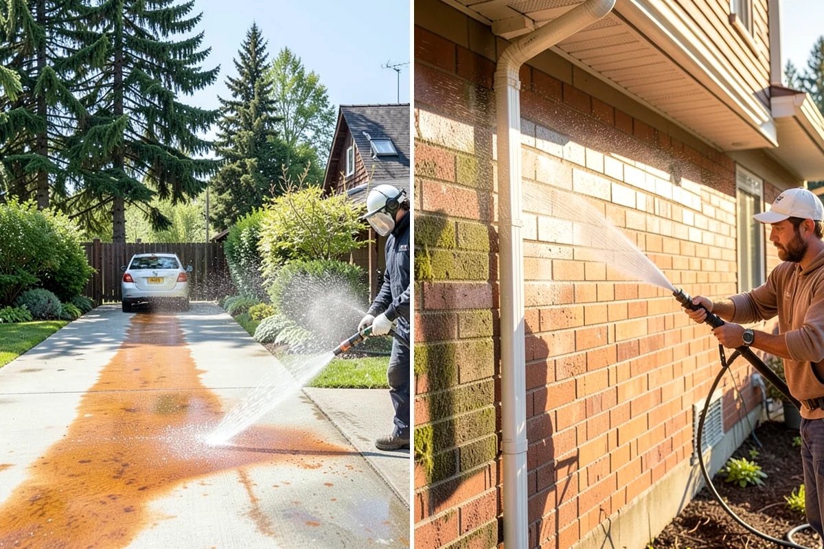 Cedar Fence Cleaning in Lakewood, Pierce County, WA - Test a small area to confirm the right pressure for the grain
