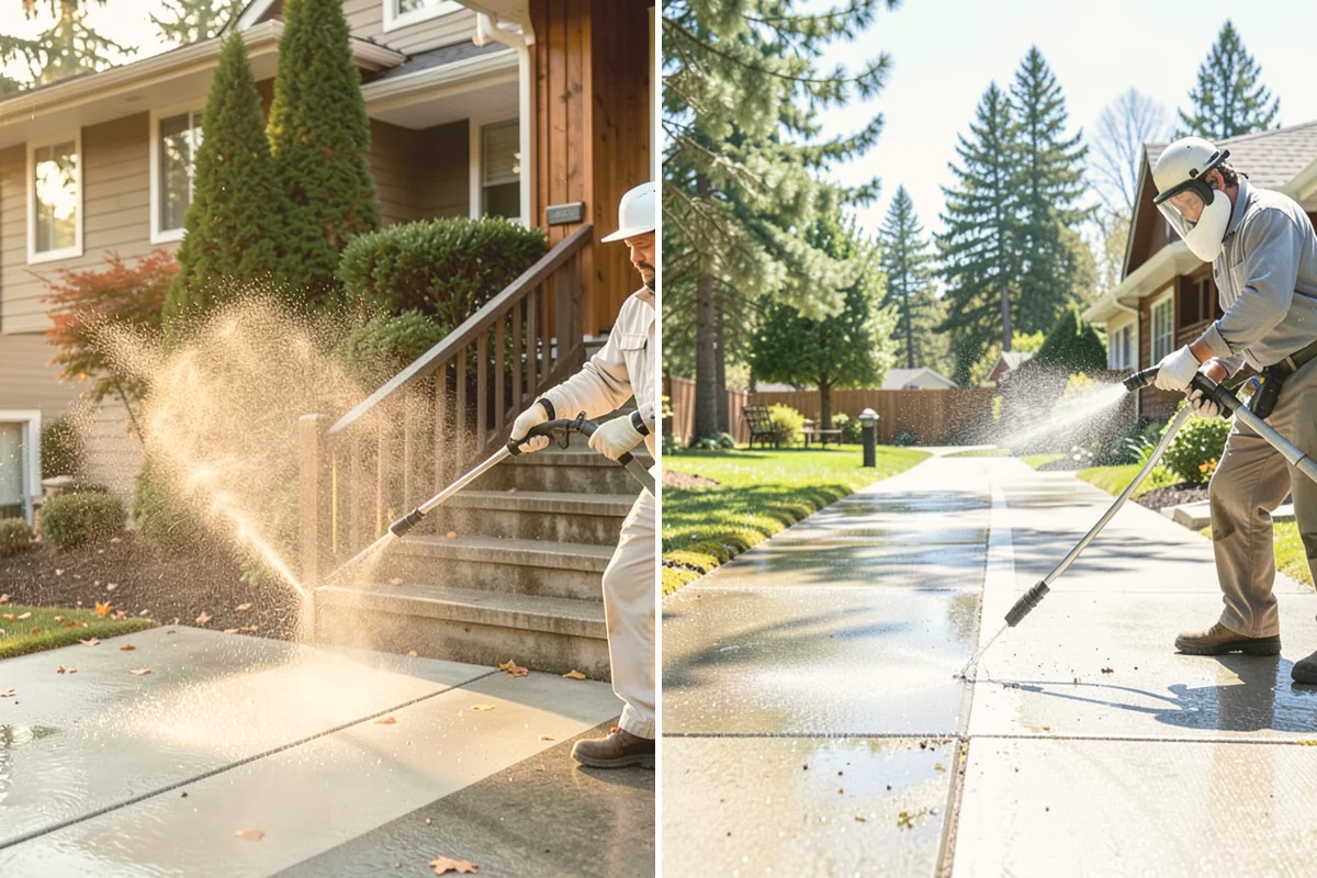 Cedar Fence Cleaning in Langley, Island County, WA - Test a small area to confirm the right pressure for the grain