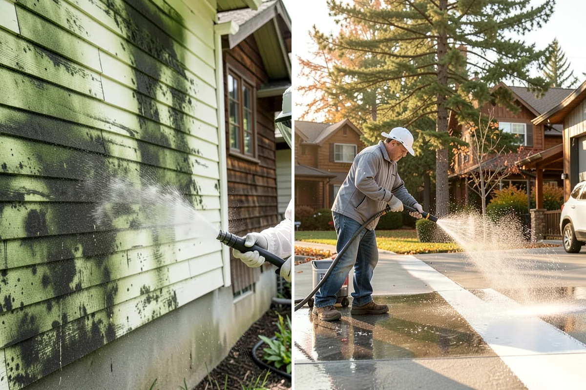 Cedar Fence Cleaning in Lyman, Skagit County, WA - Test a small area to confirm the right pressure for the grain