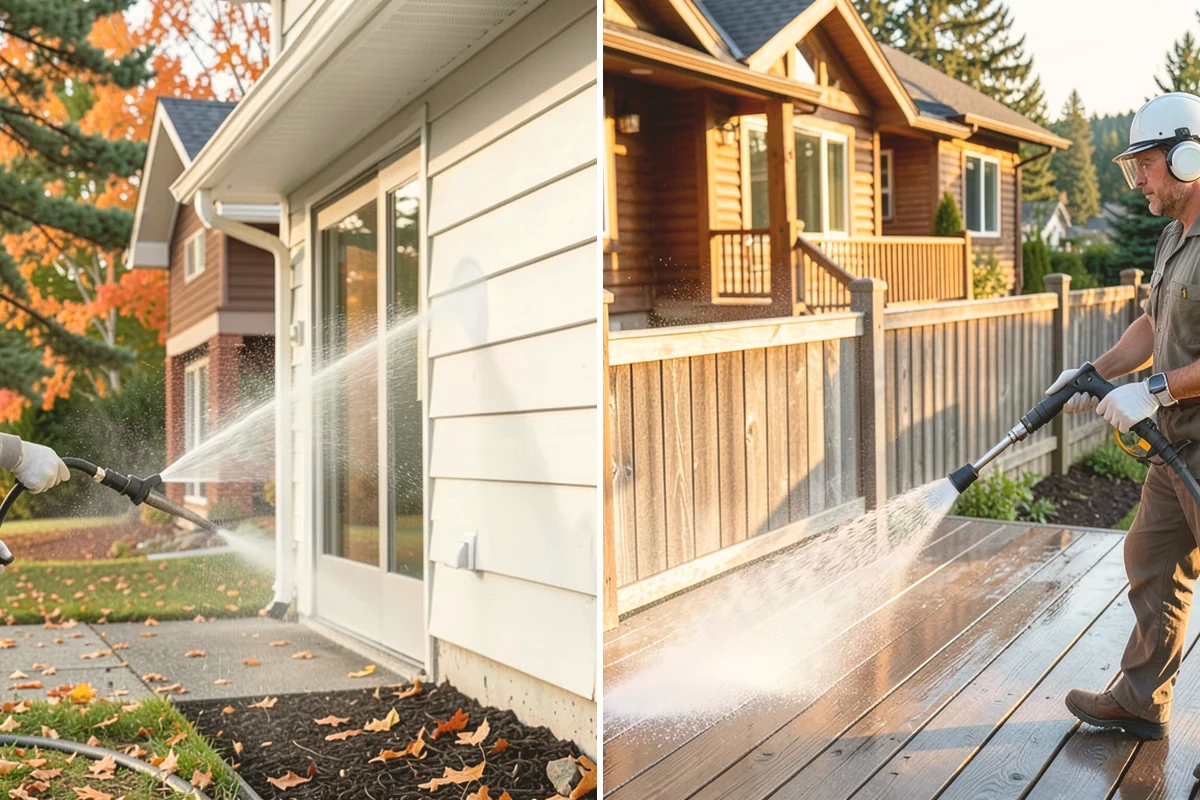 Cedar Fence Cleaning in Lynnwood, Snohomish County, WA - Test a small area to confirm the right pressure for the grain