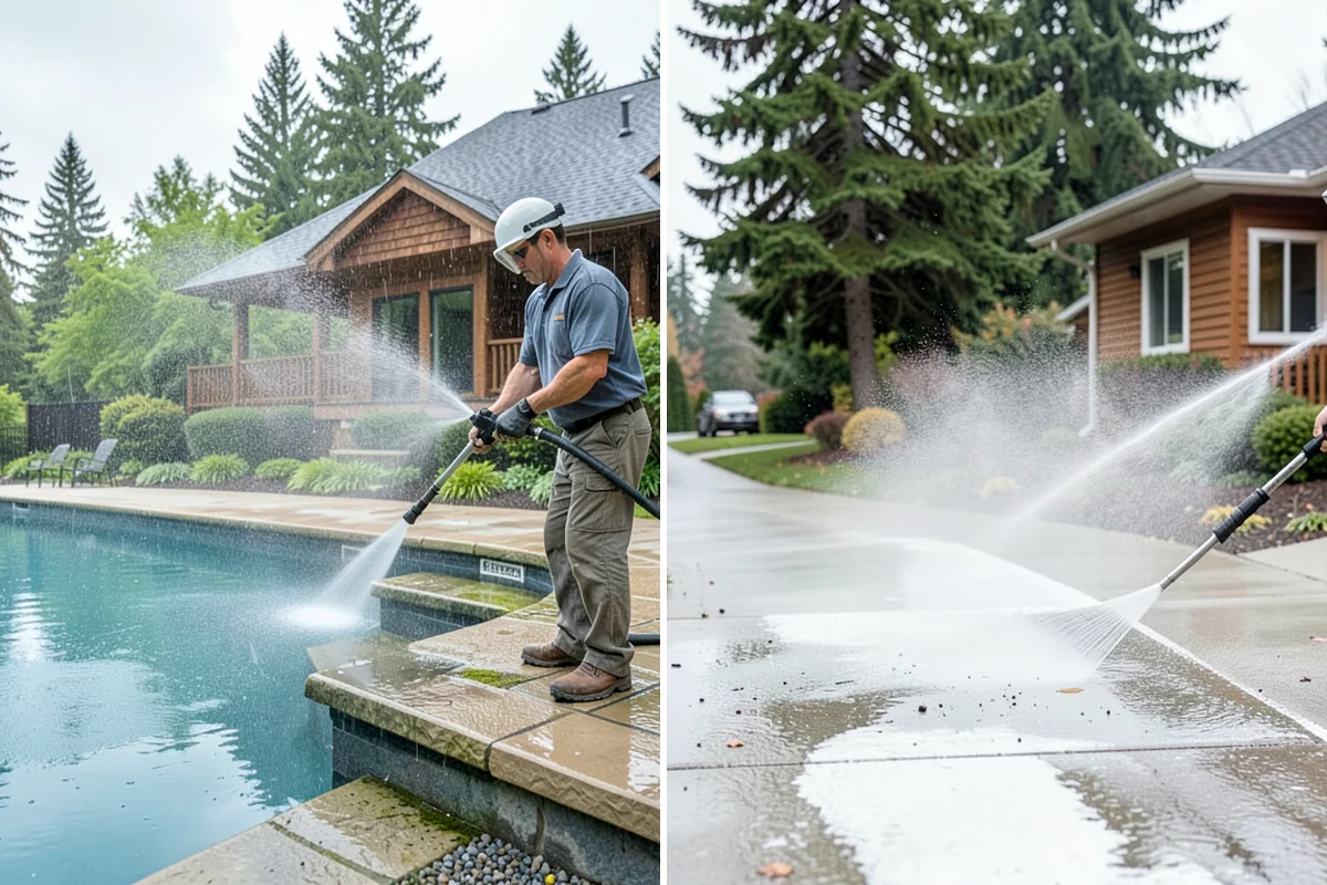 Cedar Fence Cleaning in Maple Valley, King County, WA - Test a small area to confirm the right pressure for the grain