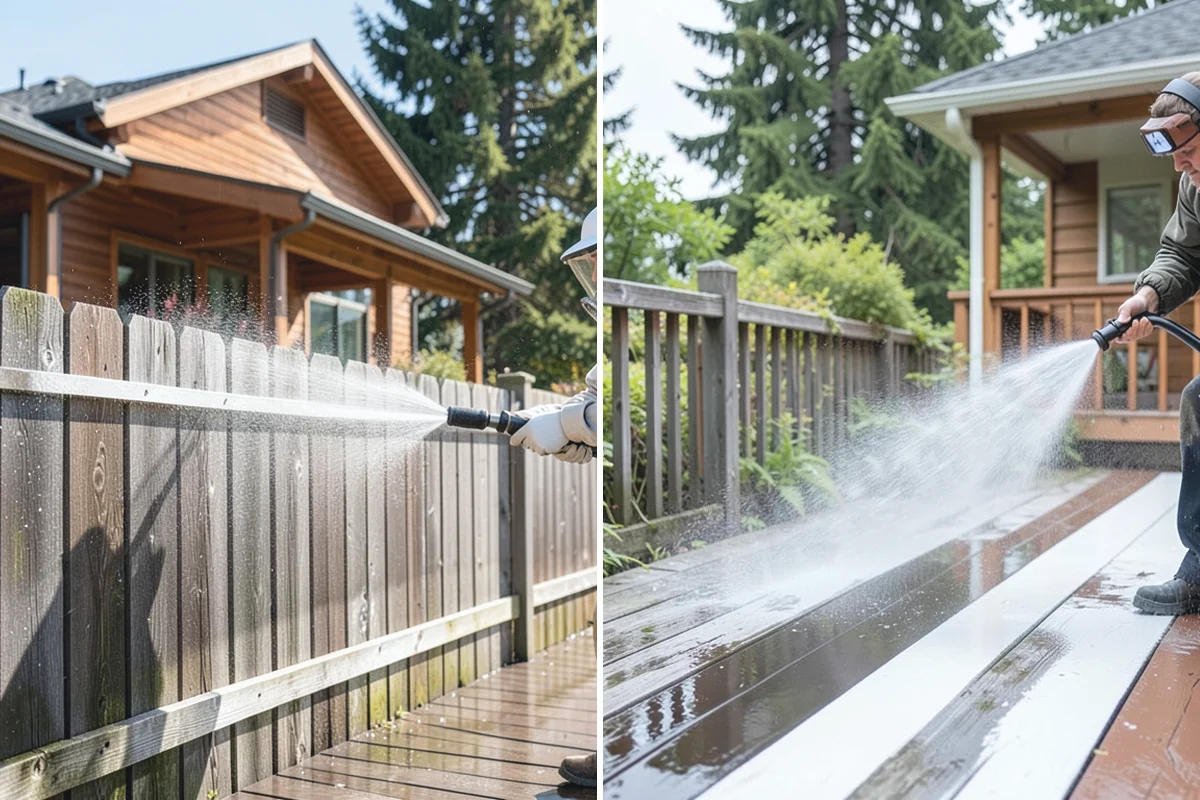 Cedar Fence Cleaning in Medina, King County, WA - Test a small area to confirm the right pressure for the grain