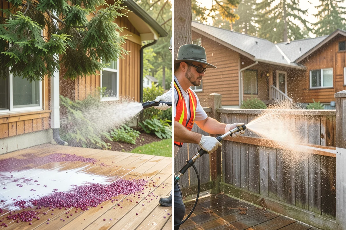Cedar Fence Cleaning in Mukilteo, Snohomish County, WA - Test a small area to confirm the right pressure for the grain