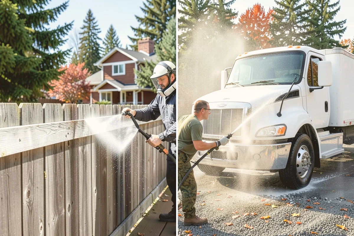 Cedar Fence Cleaning in Newcastle, King County, WA - Test a small area to confirm the right pressure for the grain