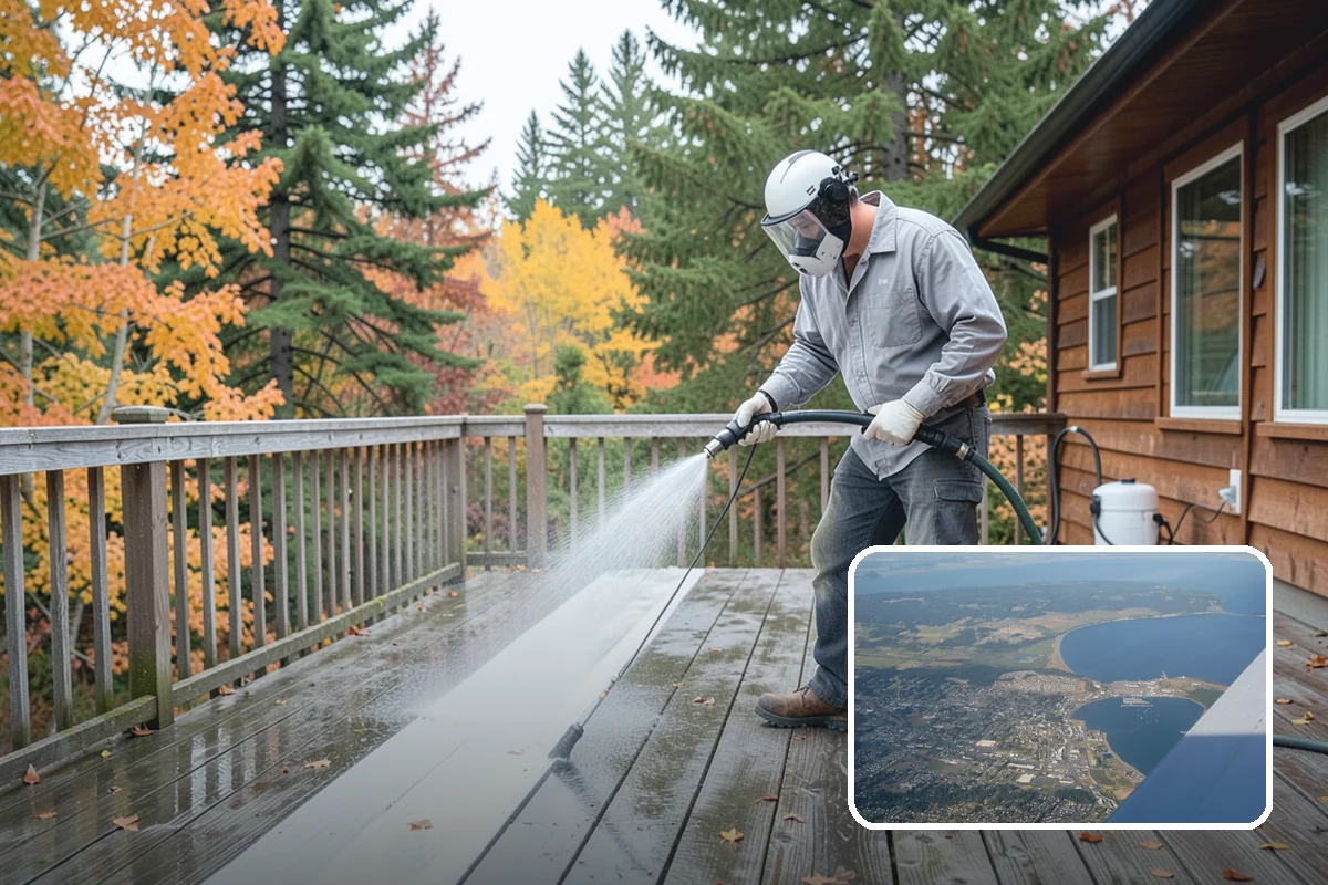 Cedar Fence Cleaning in Oak Harbor, Island County, WA - Brings back cedar's natural warm color hidden under gray weathering