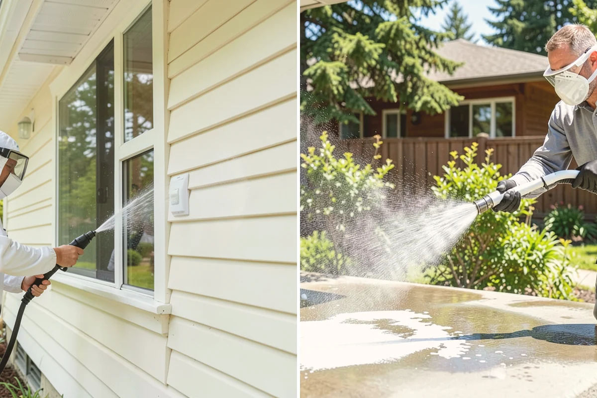 Cedar Fence Cleaning in Orting, Pierce County, WA - Test a small area to confirm the right pressure for the grain
