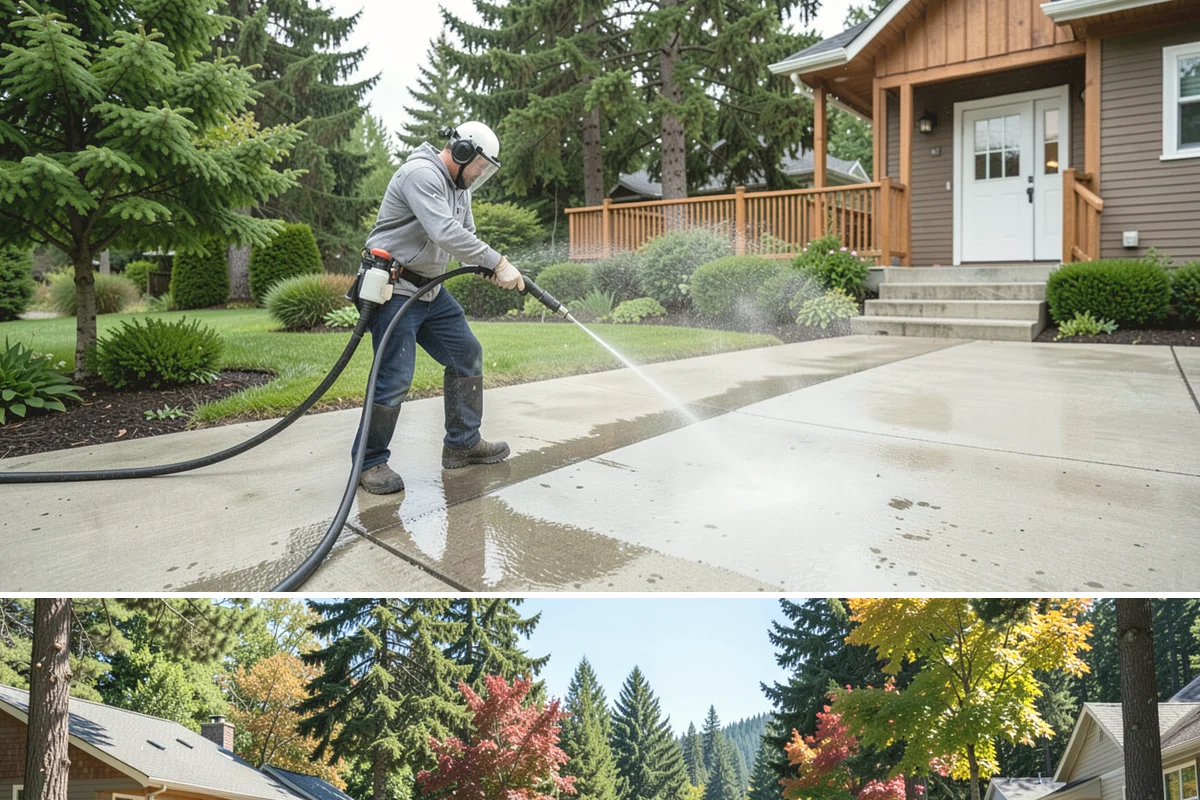 Cedar Fence Cleaning in Orting, Pierce County, WA - A dry stretch in summer is best so the cedar can fully dry before any stain or sealer goes on.