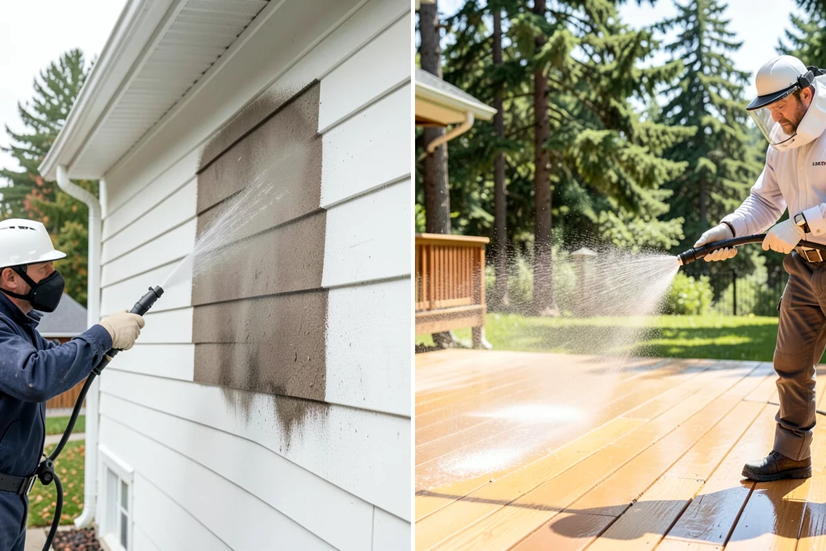 Cedar Fence Cleaning in Puyallup, Pierce County, WA - Test a small area to confirm the right pressure for the grain