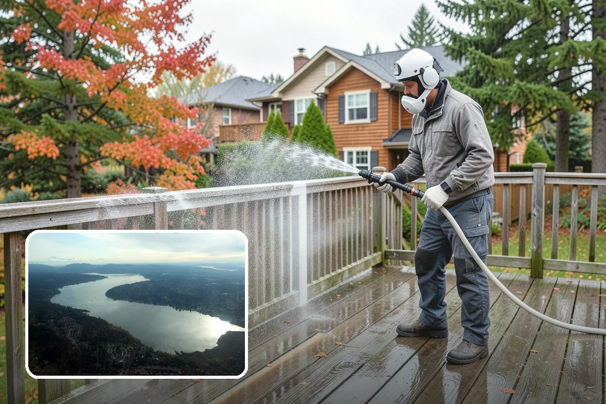 Cedar Fence Cleaning in Sammamish, King County, WA - Brings back cedar's natural warm color hidden under gray weathering