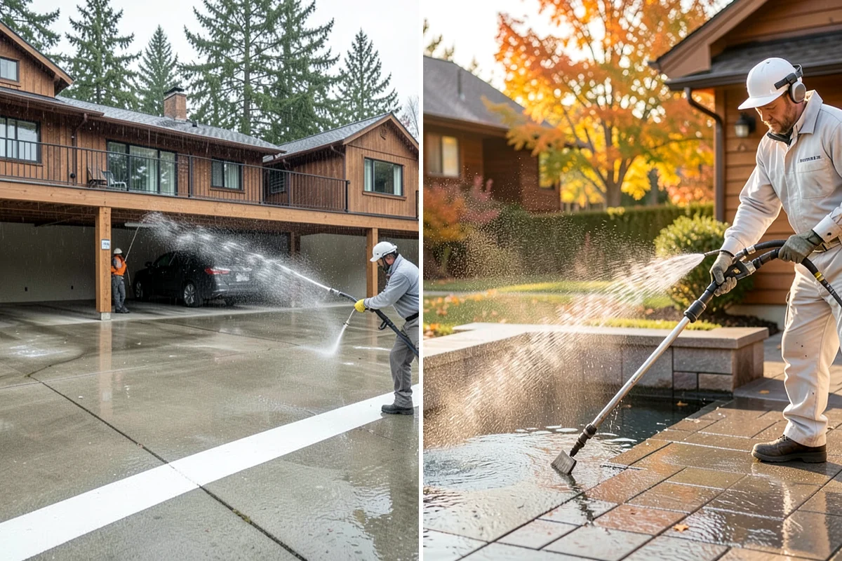 Cedar Fence Cleaning in Sedro-Woolley, Skagit County, WA - Test a small area to confirm the right pressure for the grain