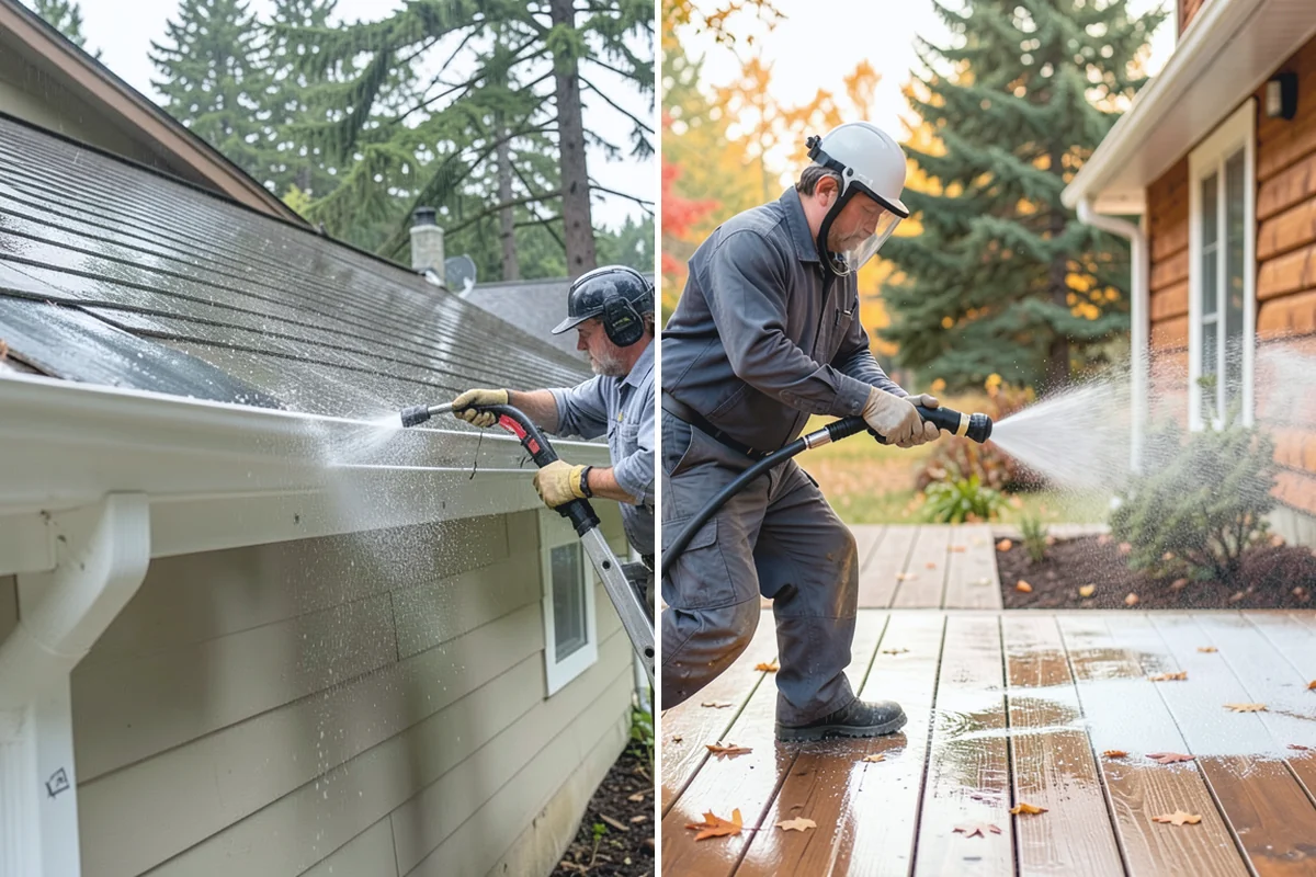 Cedar Fence Cleaning in South Prairie, Pierce County, WA - Test a small area to confirm the right pressure for the grain