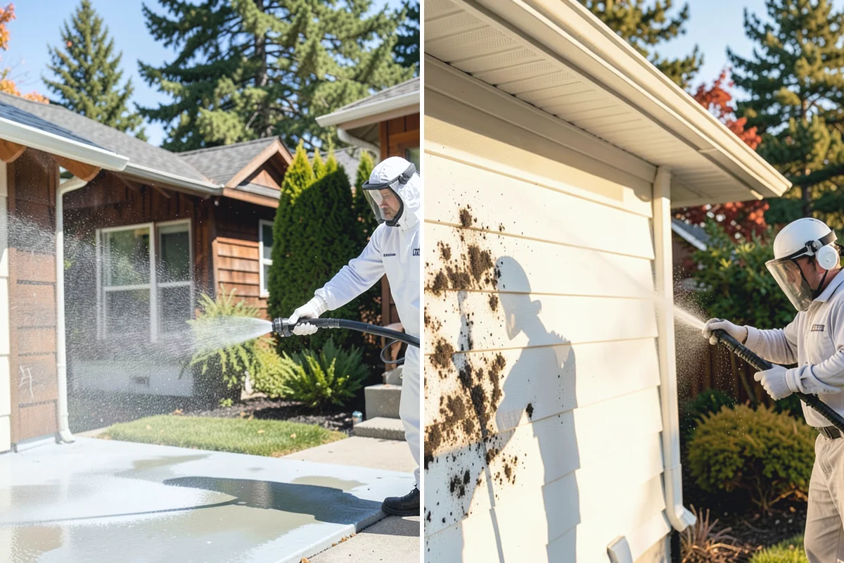 Cedar Fence Cleaning in Sumner, Pierce County, WA - Test a small area to confirm the right pressure for the grain