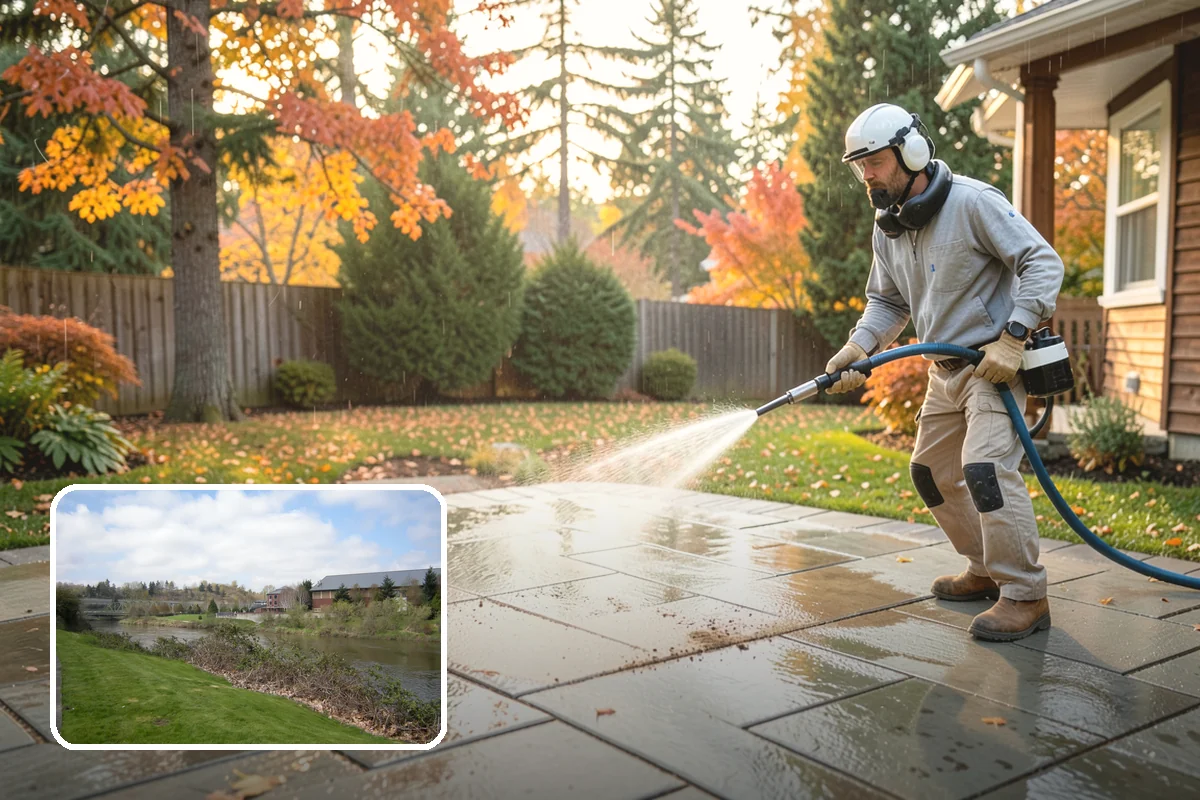 Cedar Fence Cleaning in Tukwila, King County, WA - Brings back cedar's natural warm color hidden under gray weathering