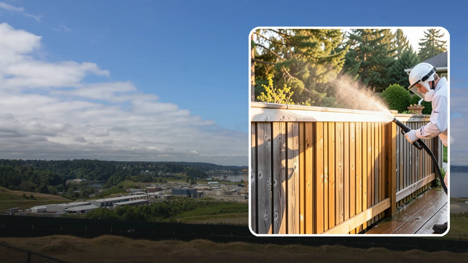 Cedar Fence Cleaning in University Place, Pierce County, WA - Gentle cleaning tuned for cedar, the wood that grays fastest under Washington's damp, shaded conditions.