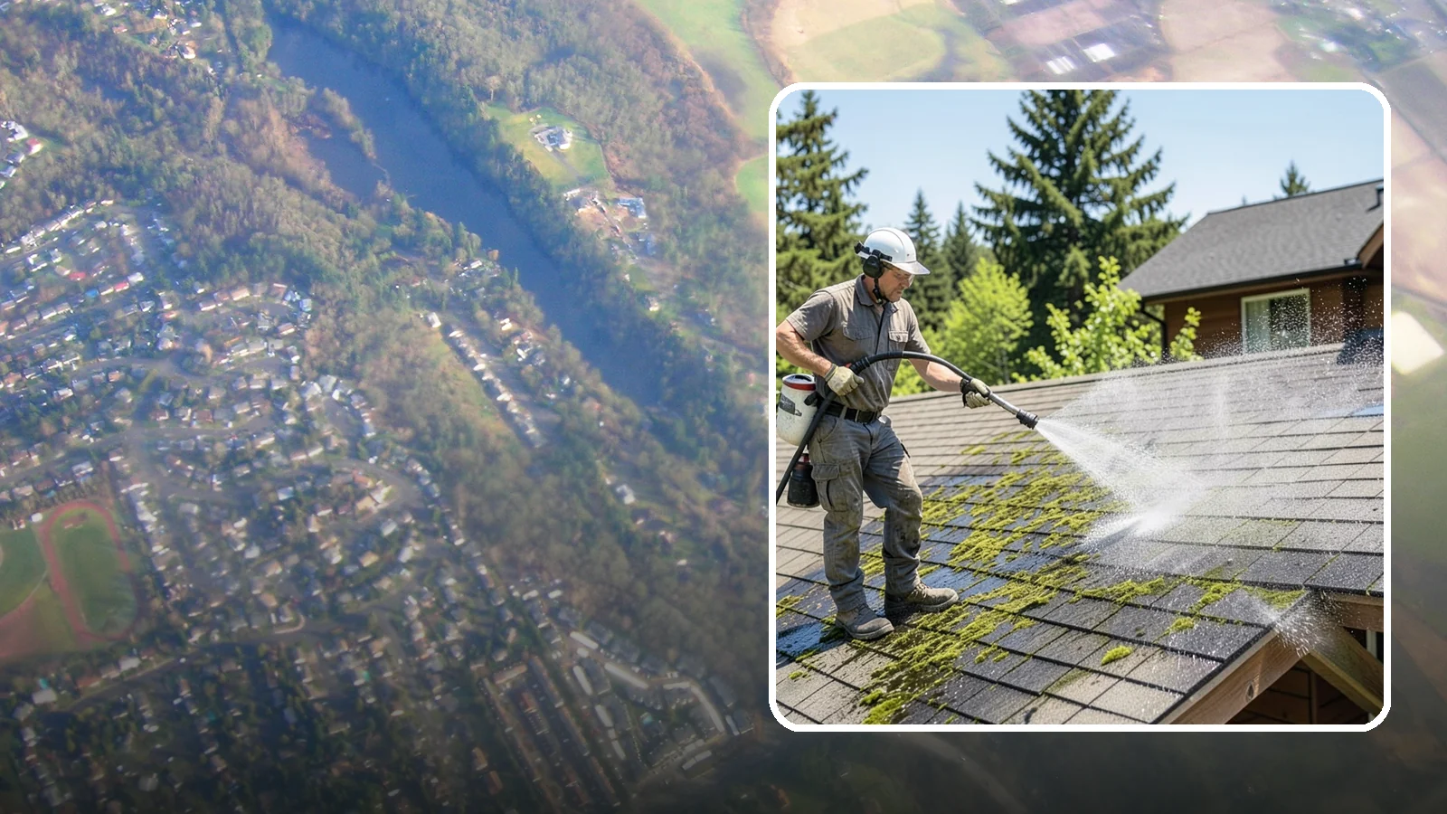 Cedar Shake Roof Cleaning in Algona, King County, WA - Gentle restoration cleaning for cedar shake and shingle roofs that removes moss while preserving the wood.