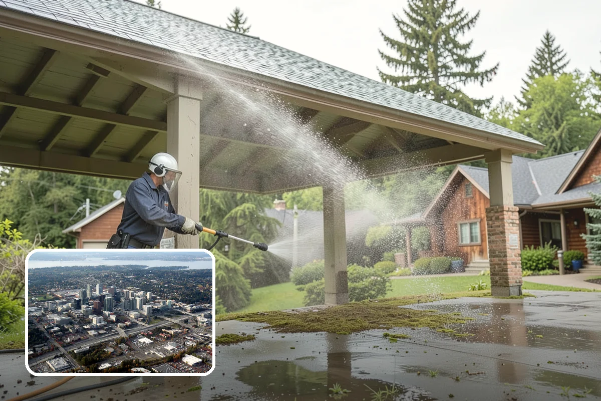 Cedar Shake Roof Cleaning in Bellevue, King County, WA - Halts moss-driven rot that destroys untreated cedar roofs