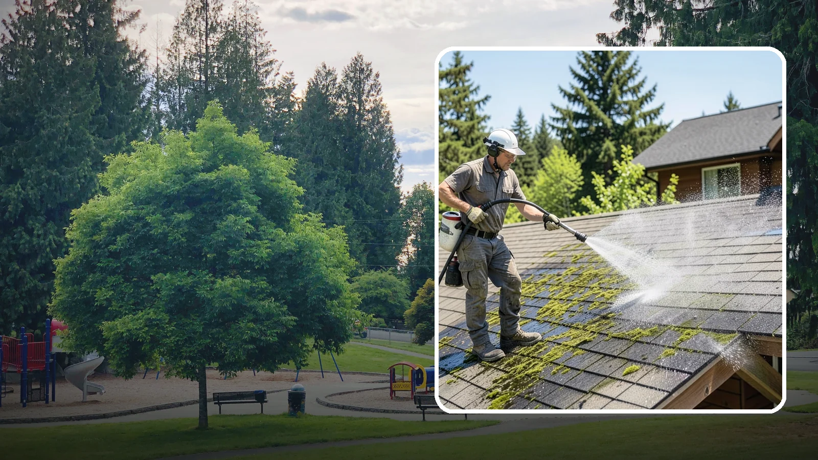 Cedar Shake Roof Cleaning in Bonney Lake, Pierce County, WA - Gentle restoration cleaning for cedar shake and shingle roofs that removes moss while preserving the wood.