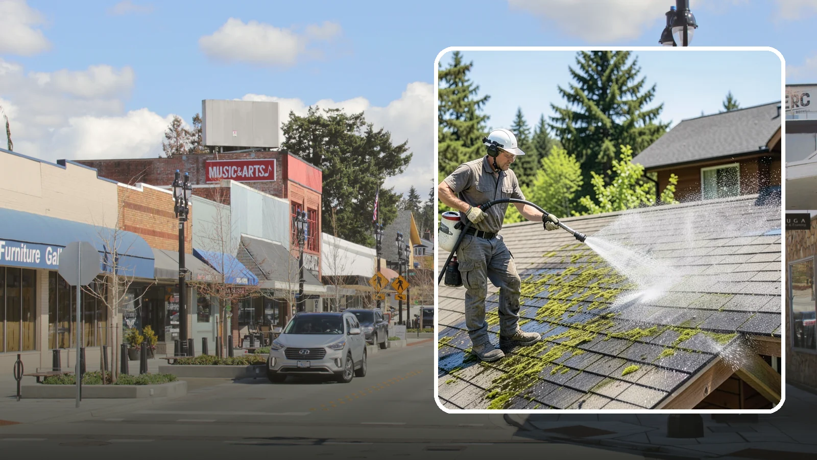 Cedar Shake Roof Cleaning in Bothell, King County, WA - Gentle restoration cleaning for cedar shake and shingle roofs that removes moss while preserving the wood.