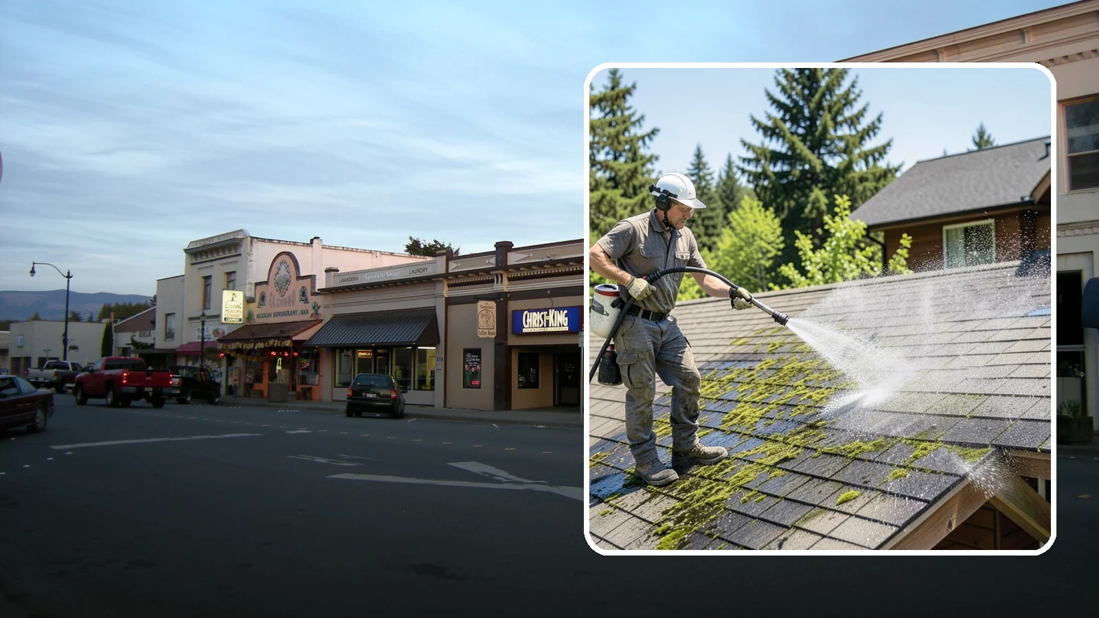 Cedar Shake Roof Cleaning in Burlington, Skagit County, WA - Gentle restoration cleaning for cedar shake and shingle roofs that removes moss while preserving the wood.