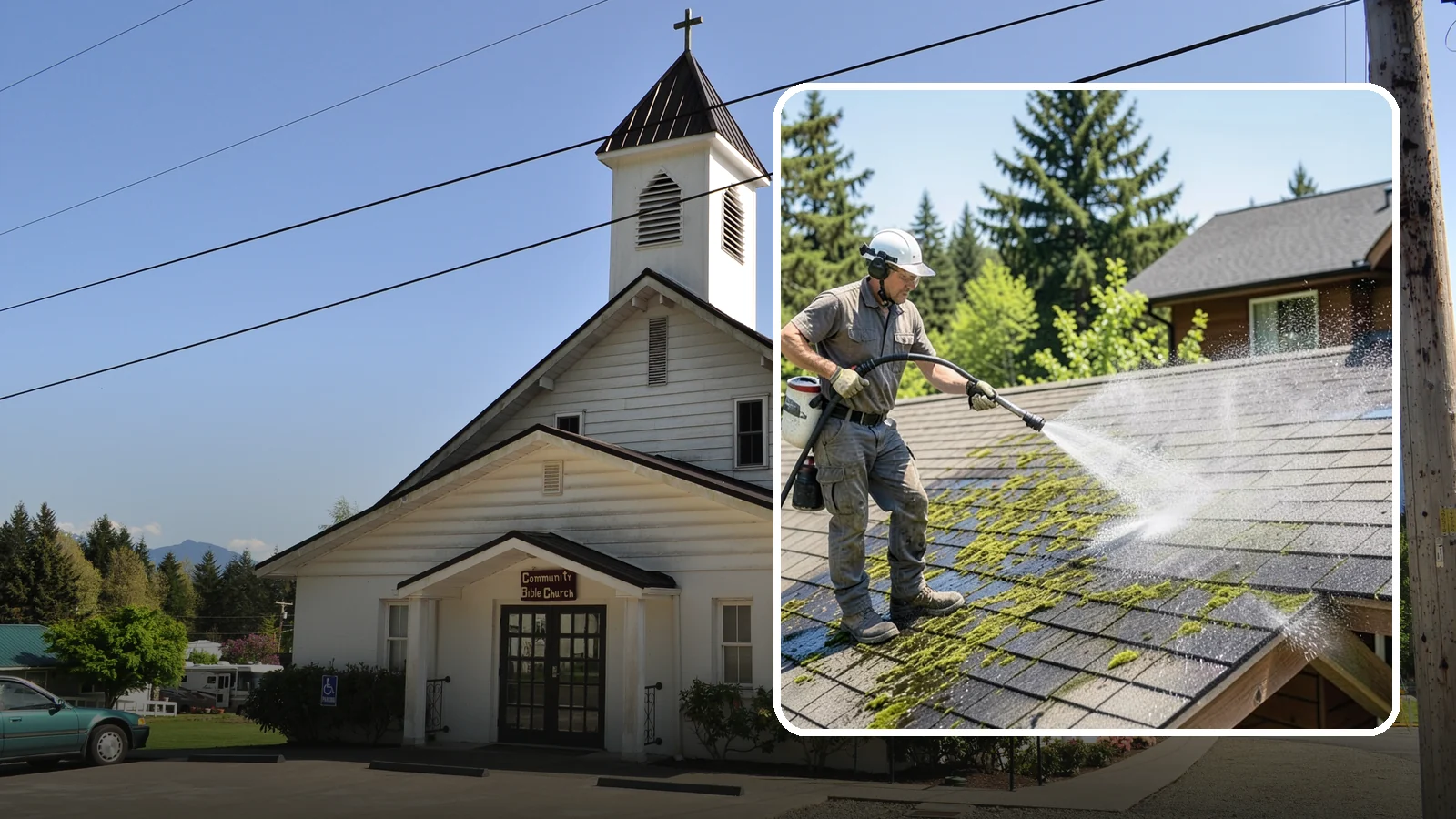 Cedar Shake Roof Cleaning in Concrete, Skagit County, WA - Gentle restoration cleaning for cedar shake and shingle roofs that removes moss while preserving the wood.
