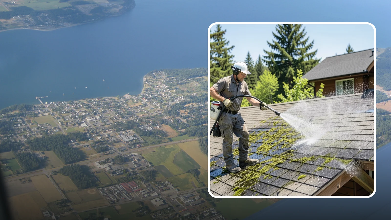 Cedar Shake Roof Cleaning in Coupeville, Island County, WA - Gentle restoration cleaning for cedar shake and shingle roofs that removes moss while preserving the wood.