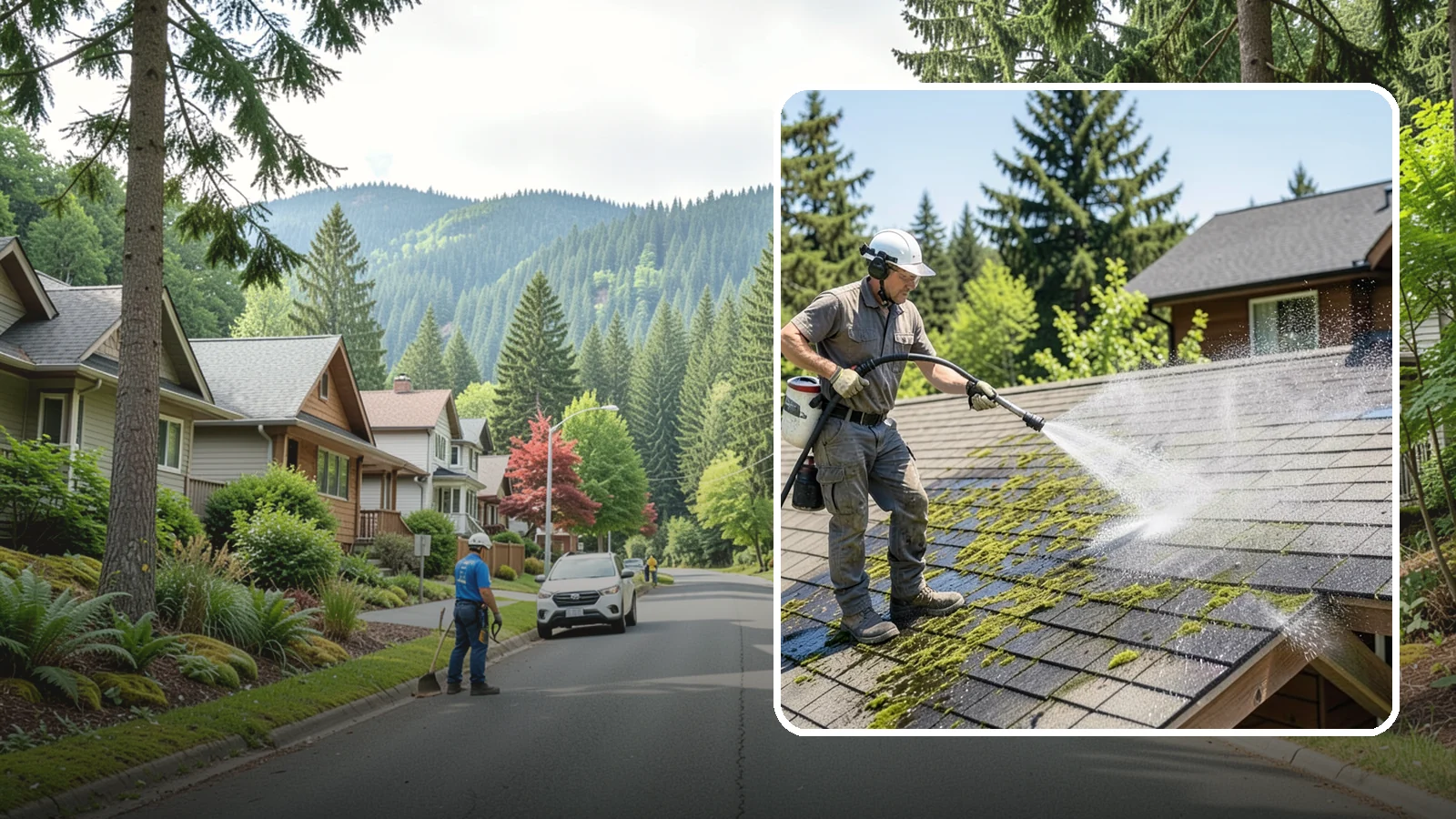 Cedar Shake Roof Cleaning in Darrington, Snohomish County, WA - Gentle restoration cleaning for cedar shake and shingle roofs that removes moss while preserving the wood.
