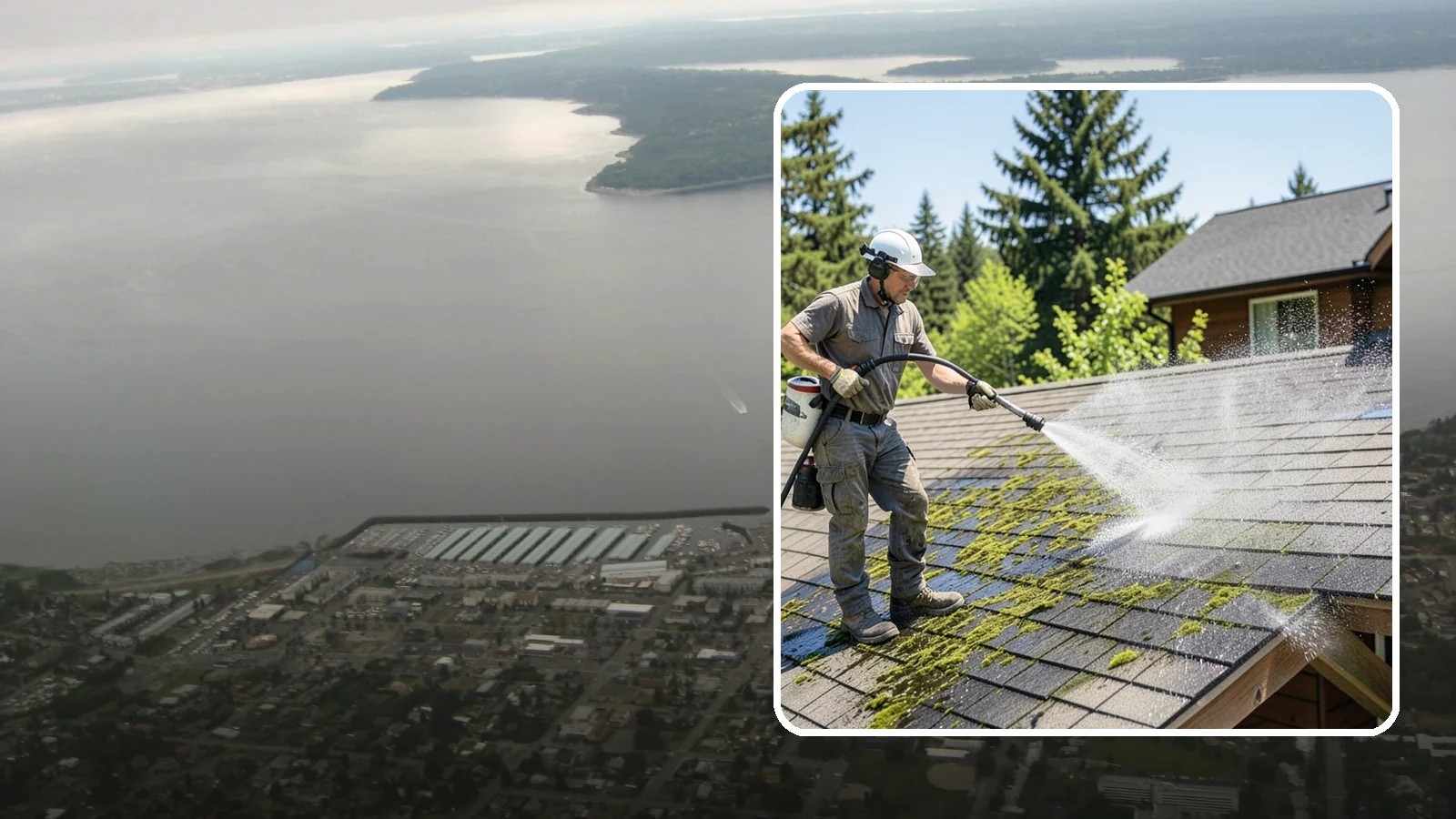 Cedar Shake Roof Cleaning in Des Moines, King County, WA - Gentle restoration cleaning for cedar shake and shingle roofs that removes moss while preserving the wood.