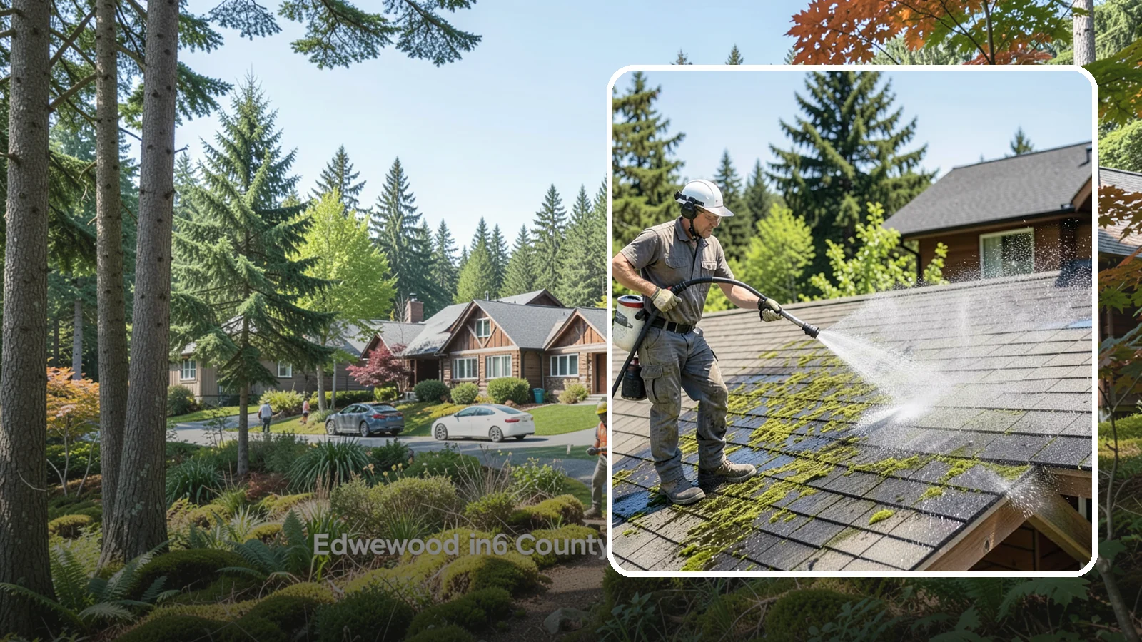 Cedar Shake Roof Cleaning in Edgewood, Pierce County, WA - Gentle restoration cleaning for cedar shake and shingle roofs that removes moss while preserving the wood.