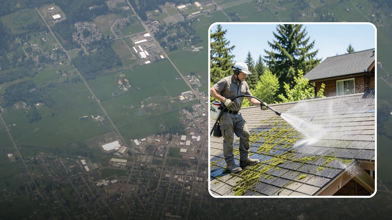 Cedar Shake Roof Cleaning in Enumclaw, King County, WA - Gentle restoration cleaning for cedar shake and shingle roofs that removes moss while preserving the wood.