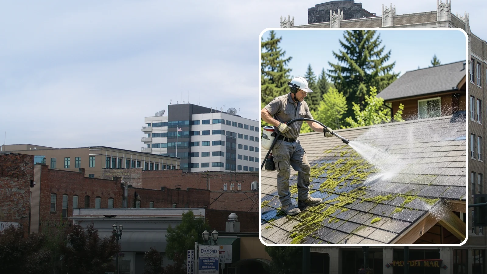 Cedar Shake Roof Cleaning in Everett, Snohomish County, WA - Gentle restoration cleaning for cedar shake and shingle roofs that removes moss while preserving the wood.
