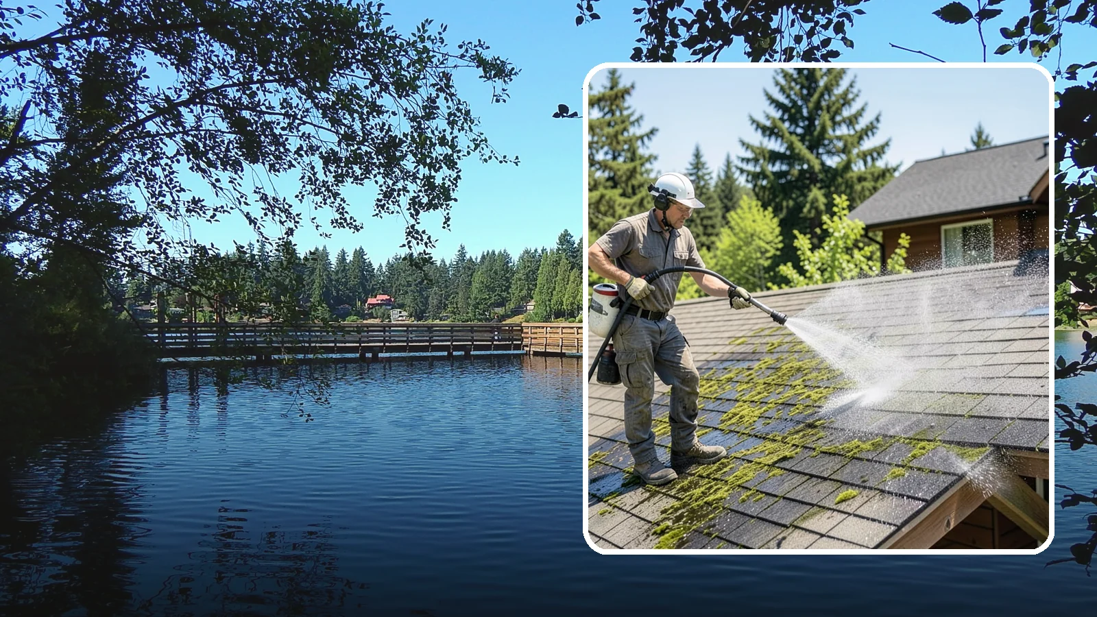Cedar Shake Roof Cleaning in Federal Way, King County, WA - Gentle restoration cleaning for cedar shake and shingle roofs that removes moss while preserving the wood.