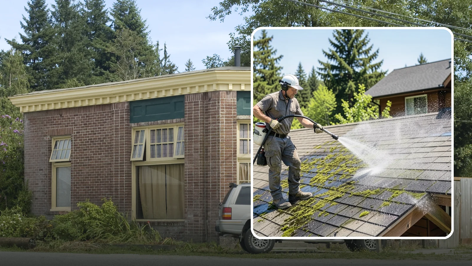 Cedar Shake Roof Cleaning in Hamilton, Skagit County, WA - Gentle restoration cleaning for cedar shake and shingle roofs that removes moss while preserving the wood.