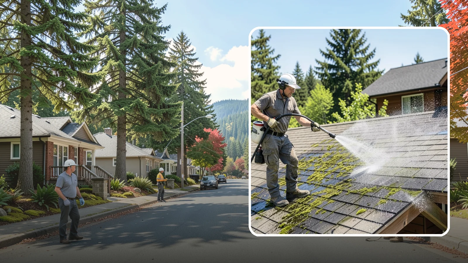 Cedar Shake Roof Cleaning in Hunts Point, King County, WA - Gentle restoration cleaning for cedar shake and shingle roofs that removes moss while preserving the wood.