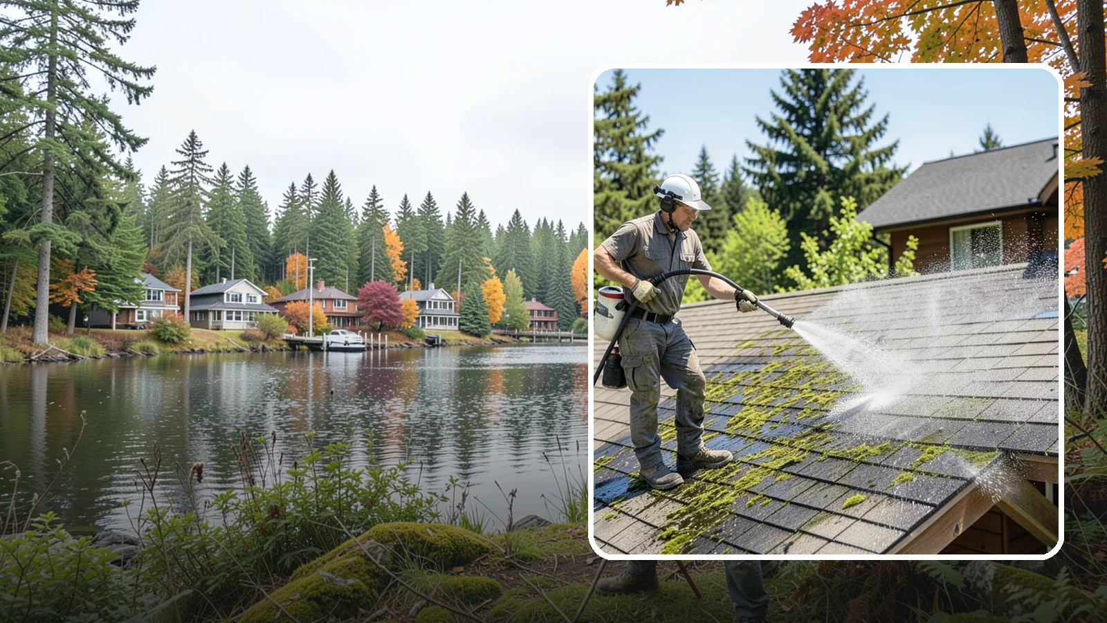 Cedar Shake Roof Cleaning in La Conner, Skagit County, WA - Gentle restoration cleaning for cedar shake and shingle roofs that removes moss while preserving the wood.