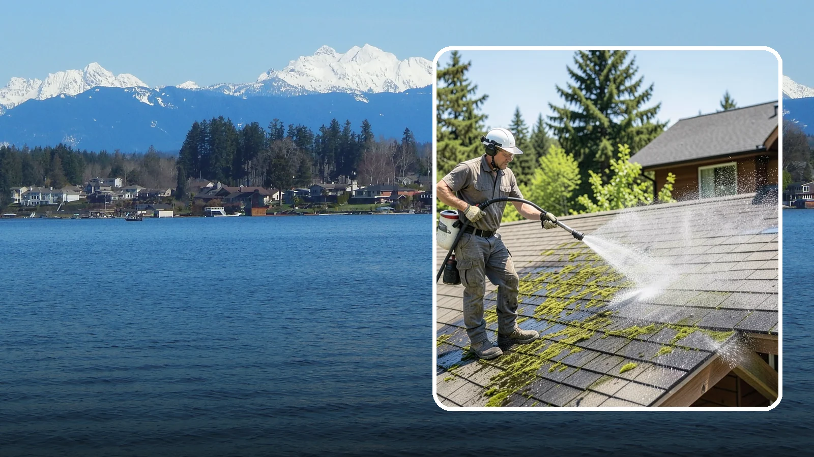 Cedar Shake Roof Cleaning in Lake Stevens, Snohomish County, WA - Gentle restoration cleaning for cedar shake and shingle roofs that removes moss while preserving the wood.