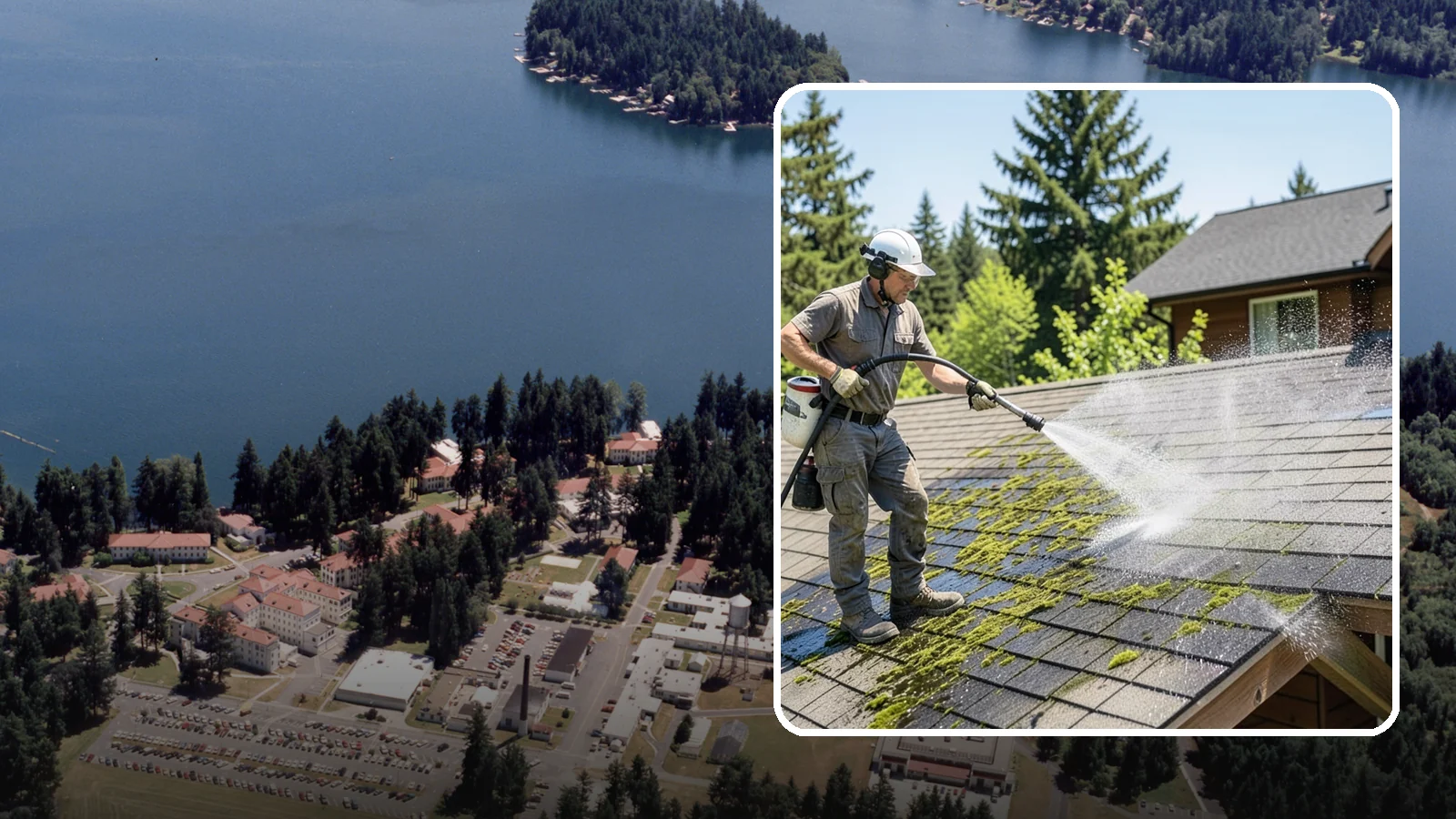 Cedar Shake Roof Cleaning in Lakewood, Pierce County, WA - Gentle restoration cleaning for cedar shake and shingle roofs that removes moss while preserving the wood.