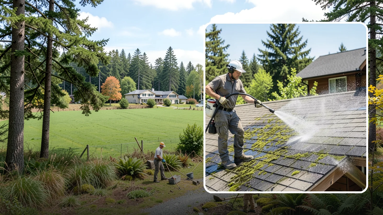 Cedar Shake Roof Cleaning in Lyman, Skagit County, WA - Gentle restoration cleaning for cedar shake and shingle roofs that removes moss while preserving the wood.