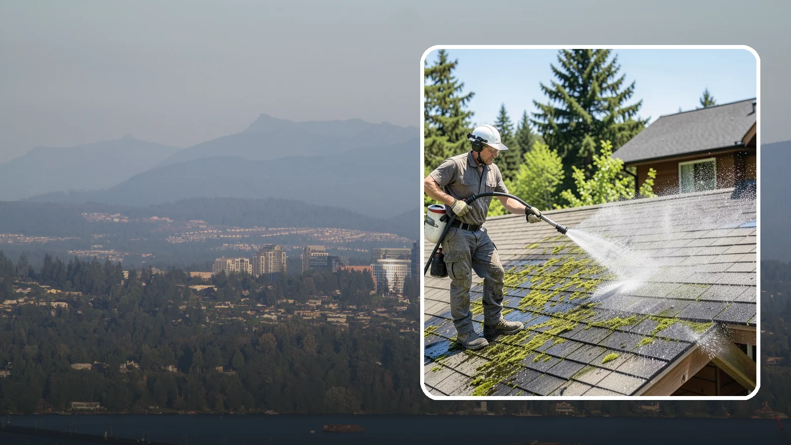 Cedar Shake Roof Cleaning in Medina, King County, WA - Gentle restoration cleaning for cedar shake and shingle roofs that removes moss while preserving the wood.