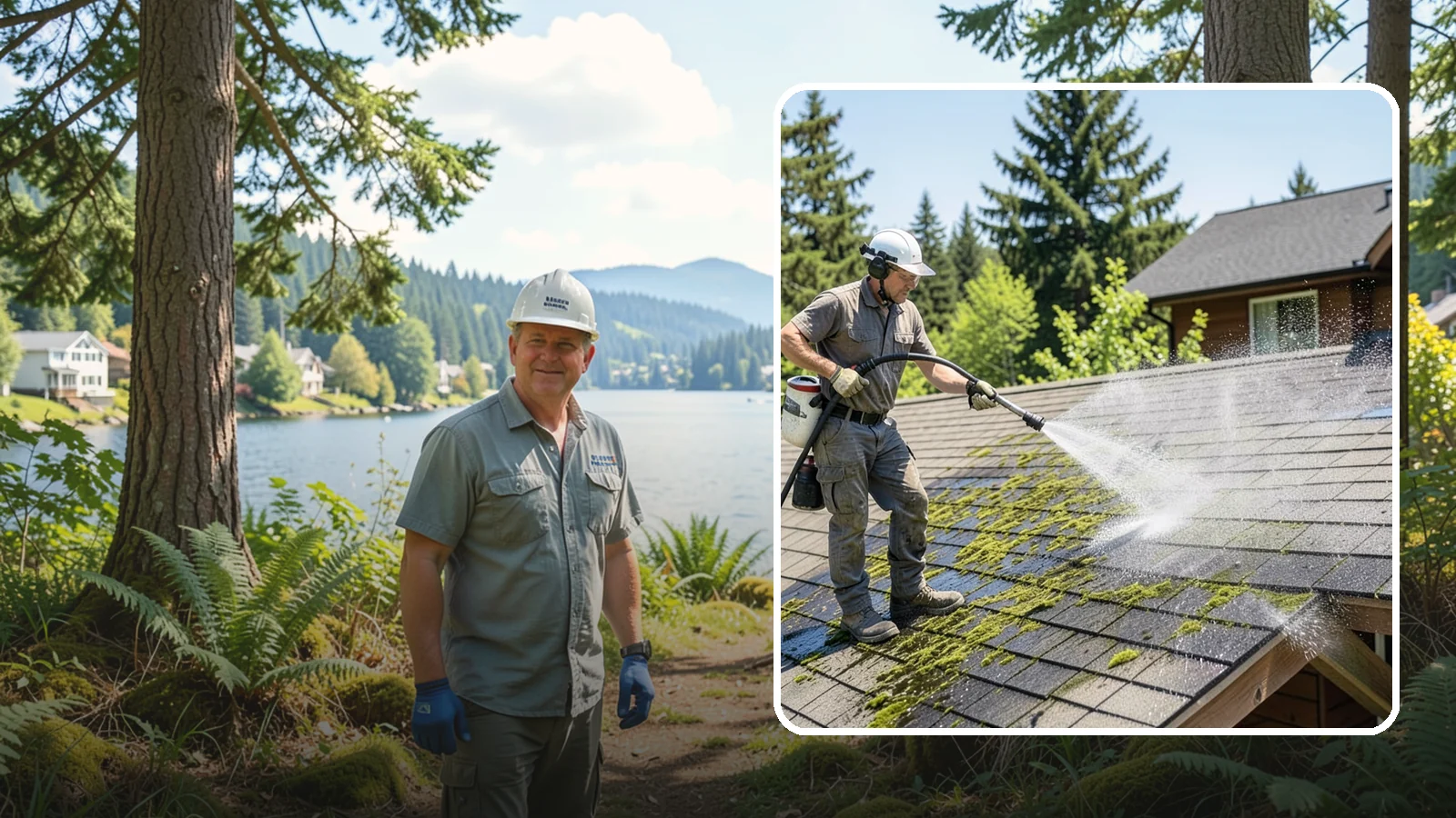 Cedar Shake Roof Cleaning in Milton, King County, WA - Gentle restoration cleaning for cedar shake and shingle roofs that removes moss while preserving the wood.