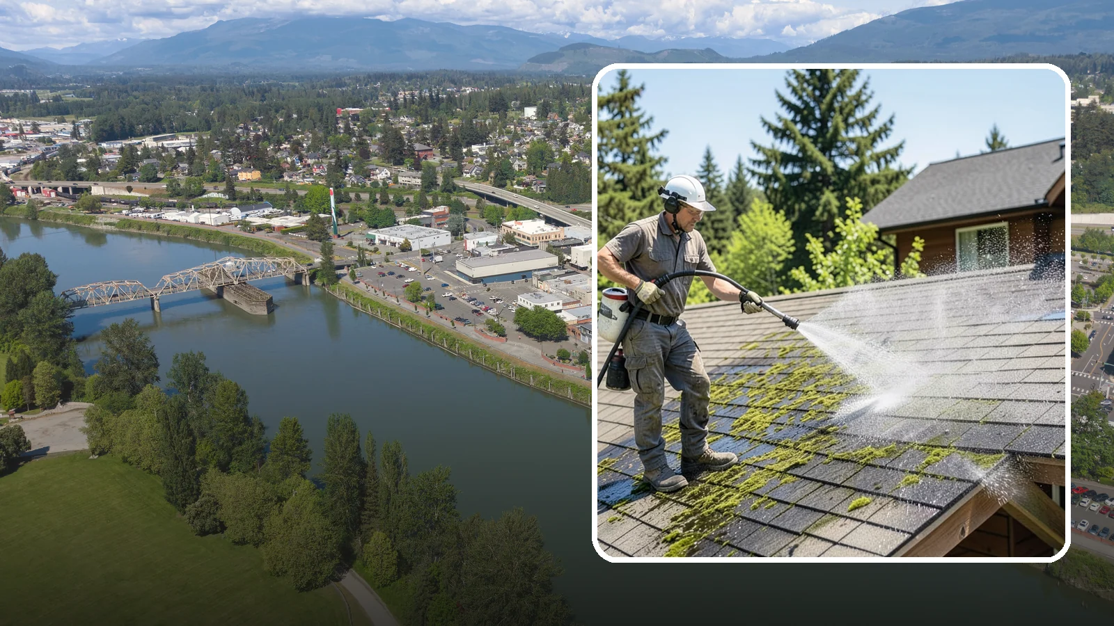 Cedar Shake Roof Cleaning in Mount Vernon, Skagit County, WA - Gentle restoration cleaning for cedar shake and shingle roofs that removes moss while preserving the wood.