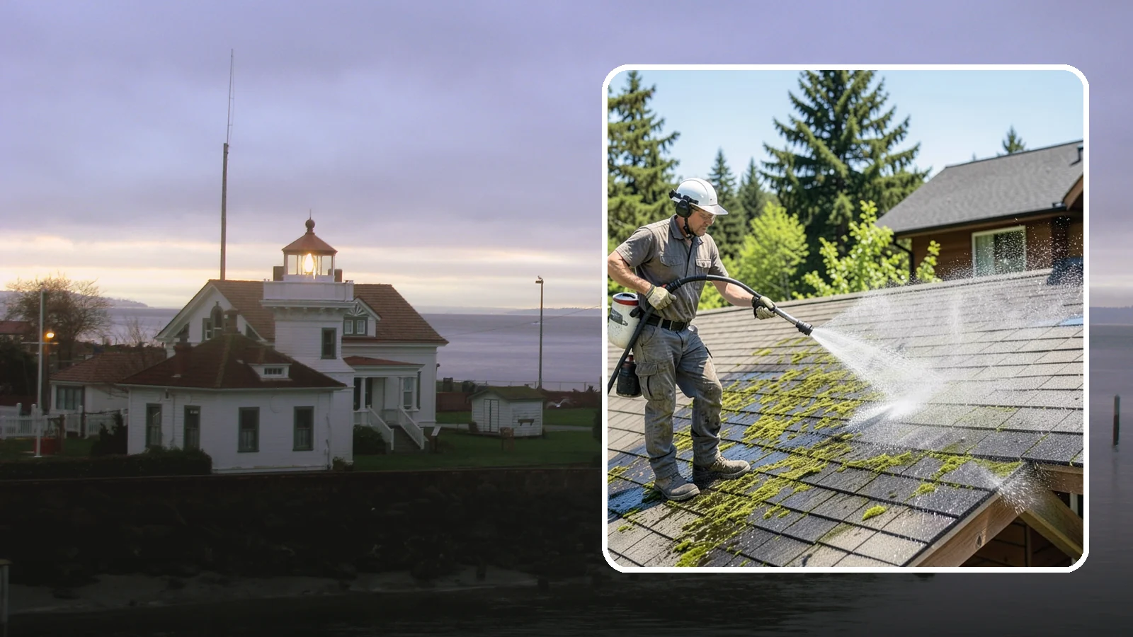 Cedar Shake Roof Cleaning in Mukilteo, Snohomish County, WA - Gentle restoration cleaning for cedar shake and shingle roofs that removes moss while preserving the wood.
