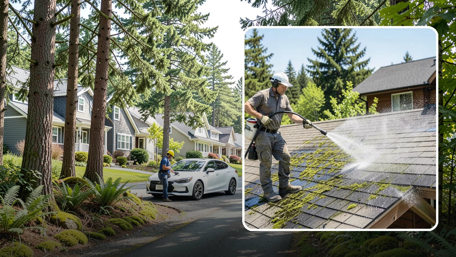 Cedar Shake Roof Cleaning in Normandy Park, King County, WA - Gentle restoration cleaning for cedar shake and shingle roofs that removes moss while preserving the wood.