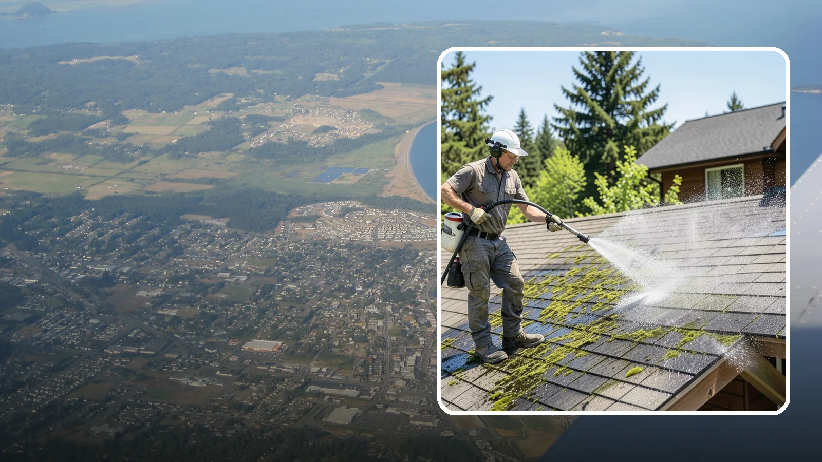 Cedar Shake Roof Cleaning in Oak Harbor, Island County, WA - Gentle restoration cleaning for cedar shake and shingle roofs that removes moss while preserving the wood.