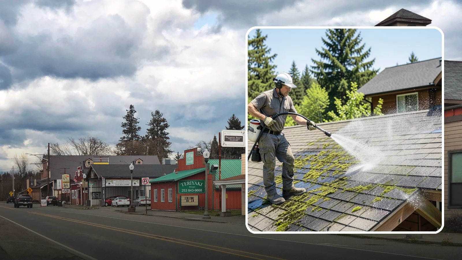 Cedar Shake Roof Cleaning in Roy, Pierce County, WA - Gentle restoration cleaning for cedar shake and shingle roofs that removes moss while preserving the wood.