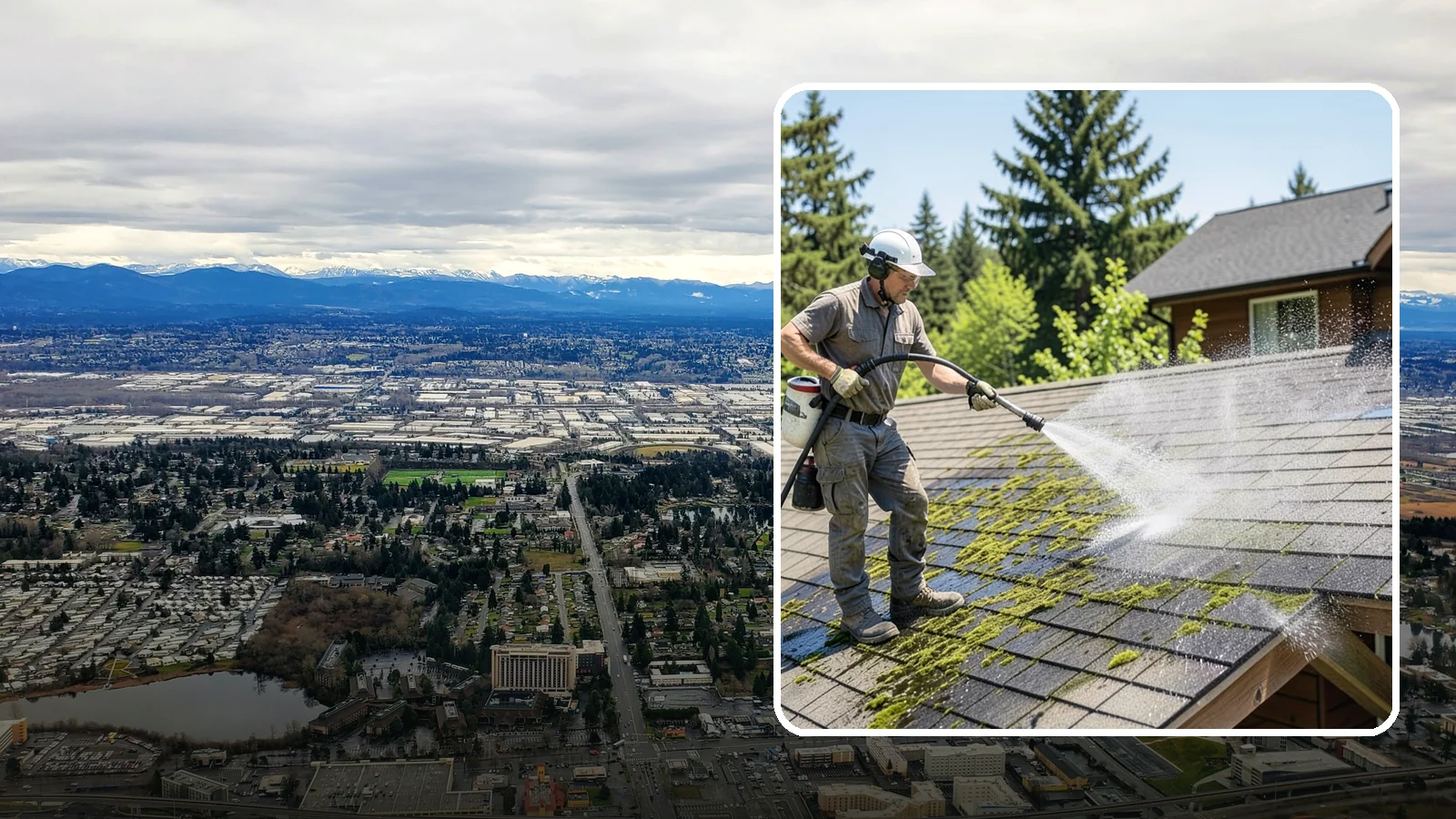 Cedar Shake Roof Cleaning in SeaTac, King County, WA - Gentle restoration cleaning for cedar shake and shingle roofs that removes moss while preserving the wood.