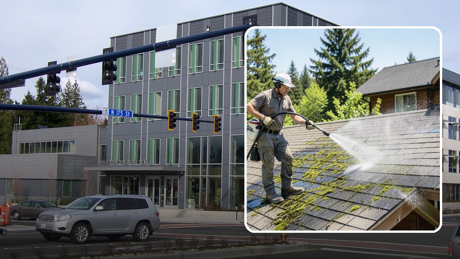 Cedar Shake Roof Cleaning in Shoreline, King County, WA - Gentle restoration cleaning for cedar shake and shingle roofs that removes moss while preserving the wood.