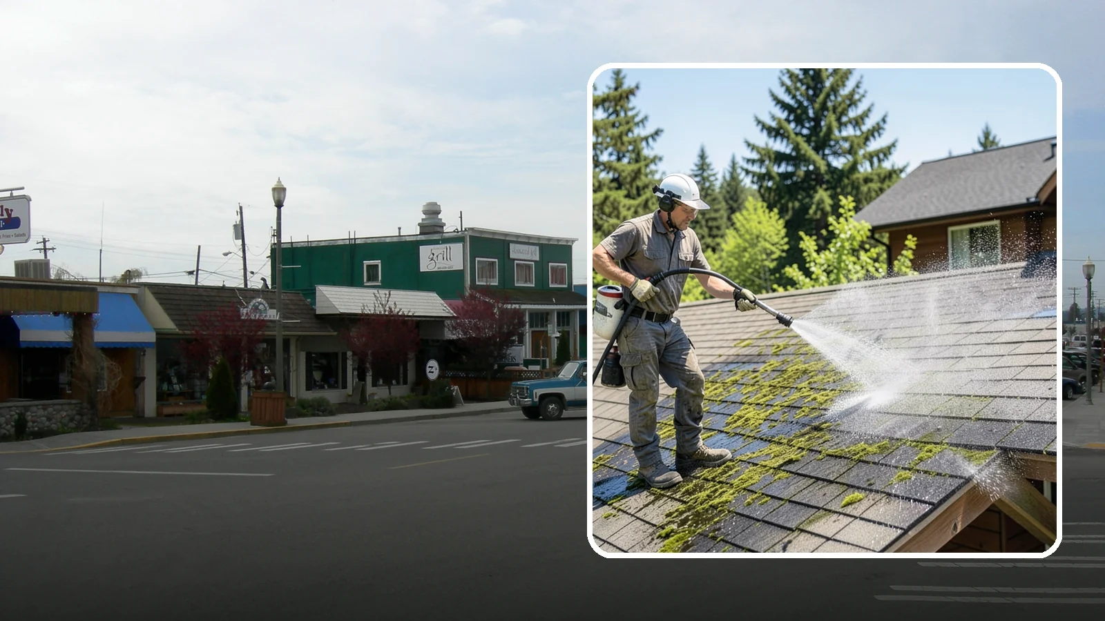 Cedar Shake Roof Cleaning in Stanwood, Snohomish County, WA - Gentle restoration cleaning for cedar shake and shingle roofs that removes moss while preserving the wood.